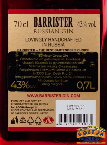Barrister Russian Gin 0,7l / 43%