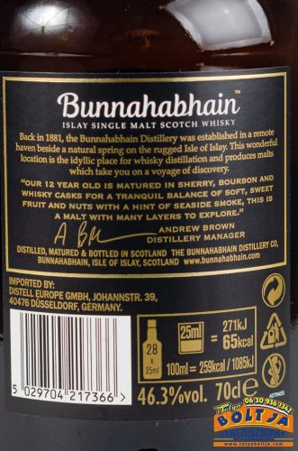 Bunnahabhain 12 Years Islay Single Malt Scotch Whisky 0,7l / 46,3% PDD DRS