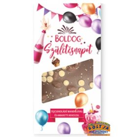  Boldog Születésnapot Feliratú Tejcsokoládé Mandulával, Amaretti Keksszel 100g
