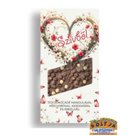   Szívből Feliratú Tejcsokoládé Mandulával, Mogyoróval, Kesudióval, Ribizlivel 100g