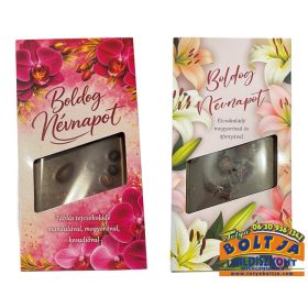   Boldog Névnapot Feliratú Tejcsokoládé Mandulával, Mogyoróval, Kesudióval 100g